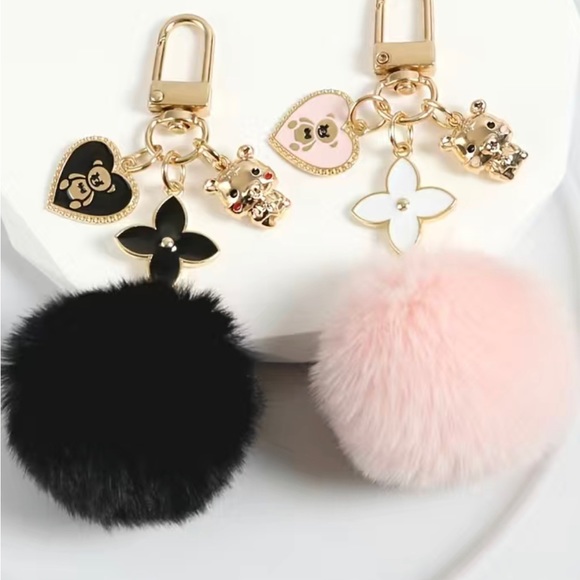 BAG CHARM Black Pom Pom With Charms - Picture 3 of 4